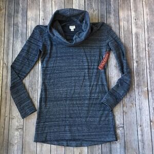 New Merona Pullover Sweatshirt Top Women XS 0 2 Blue Cowl Neck‎ Loungewear Tunic